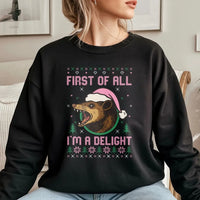 Humorous Opossum Christmas Sweatshirt, First of All Im a Delight Sweatshirt, Possum Holiday Crewneck, Adorable Animal Humor Christmas Sweater