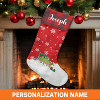 Custom Name Dino Christmas Stocking, Personalized Dinosaur Christmas Stocking, Adorable Kids Holiday Stocking, Fireplace Christmas Decor Present