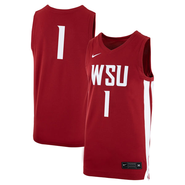 #1 Crimson Washington State Cougars Logo Replica Basketball Jersey