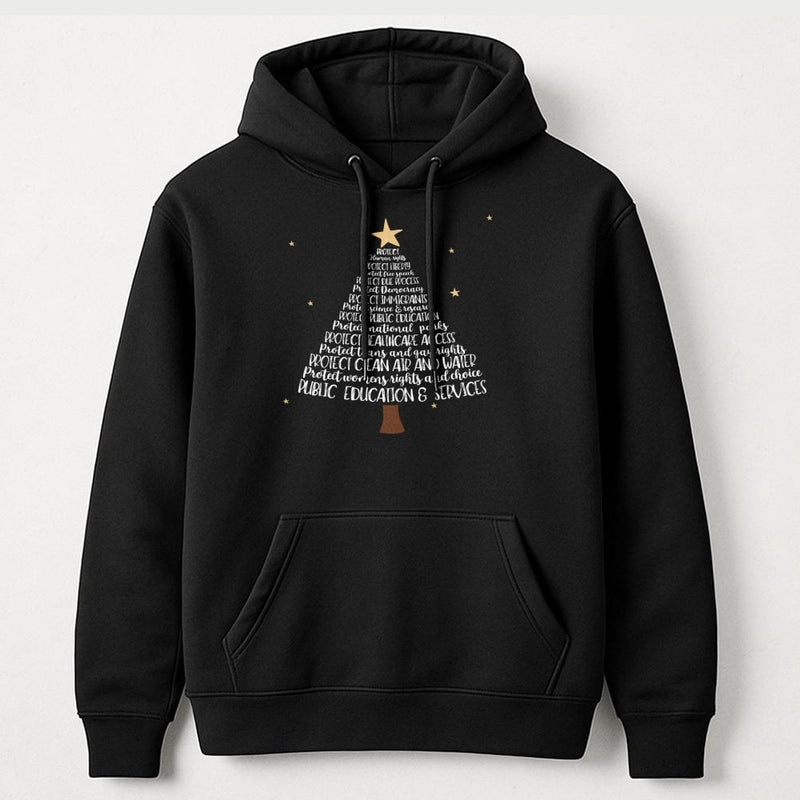 Progressive Activist Sweatshirt, Social Justice Christmas Tree Hoodie, Holiday Human Rights Hooded Sweater, Activism Xmas Pullover Present