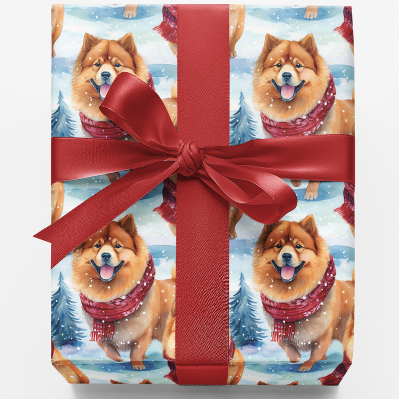 Winter Scarf Dog Wrapping Paper, Chow Chow Christmas Wrapping Paper, Watercolor Chow Gift Wrap, Dog Lover Wrapping Paper, Adorable Xmas Pet Wrap