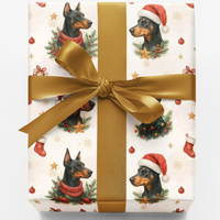 Crimson Star Dog Gift Wrap, Doberman Christmas Wrapping Paper, Festive Puppy Present Wrap, Holiday Doberman Pinscher Lover Present Paper Roll
