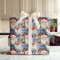 Festive Christmas Gift Wrap, Watercolor Santa and Reindeer Wrapping Paper, Holiday Present Paper, Xmas Gift Wrap Supplies