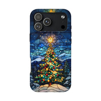 Holiday Ornament Art Cover, Stained Glass Christmas Tree iPhone Case, Dual Layer Polycarbonate Case, Festive Winter Season Present Case