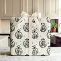Dog Wreath Holiday Gift Wrap, Dalmatian Christmas Wrapping Paper, Puppy Lover Festive Wrapping Paper, Adorable Dog Holiday Gift Wrap Roll