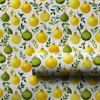 Watercolor Baubles Gift Wrap, Gold and Green Ornament Wrapping Paper, Elegant Christmas Wrapping Paper, Botanical Holiday Gift Wrap Roll