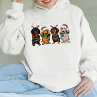 Festive Weiner Dog Holiday Sweatshirt, Dachshund Christmas Hoodie, Adorable Xmas Dog Lover Pullover, Comfy Dachshund Mom Hooded Sweater Present