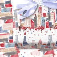 Windy City Christmas Gift Wrap, Chicago Skyline Wrapping Paper, Watercolor Chicago Winter Wrapping Paper, Cityscape Holiday Gift Wrap Roll