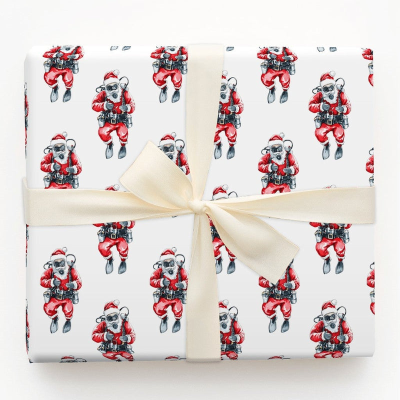 Humorous Scuba Santa Gift Wrap, Scuba Diving Santa Wrapping Paper, Ocean Christmas Wrapping Paper, Scuba Diver Holiday Gift Wrap Roll