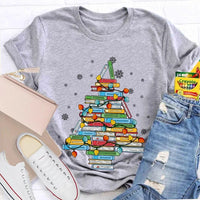 Bookish Holiday T-Shirt, Christmas Tree Books Shirt, Festive Reading Christmas Tee, Winter Book Lover Graphic Shirt, Christmas Reader Present