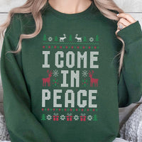 Humorous Alien Xmas Sweater, I Come in Peace Ugly Christmas Sweatshirt, Retro Sci Fi Holiday Pullover, Humorous Christmas Alien Crewneck Present