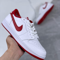 Retro Low Top Sneakers, White Red Colorway, Lace Up Design, Casual Gift for Sneaker Fans