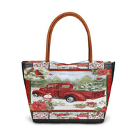 Winter Snowman Cardinal Tote Bag, Christmas Red Truck Tote Bag, Vintage Holiday Farmhouse Tote Bag, Retro Xmas Handbag, Present for Women