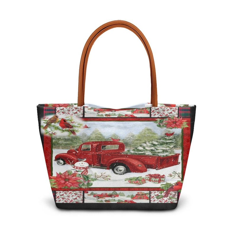 Winter Snowman Cardinal Tote Bag, Christmas Red Truck Tote Bag, Vintage Holiday Farmhouse Tote Bag, Retro Xmas Handbag, Present for Women
