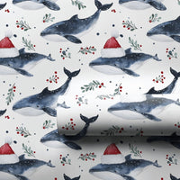 Nautical Santa Whale Gift Wrap, Whale Christmas Wrapping Paper, Ocean Animal Wrapping Paper, Winter Holiday Gift Wrap, Coastal Present Roll