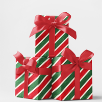 Diagonal Candy Stripe Gift Wrap Roll, Red and Green Stripe Christmas Wrapping Paper, Holiday Pattern Wrapping Paper, Classic Xmas Gift Wrap