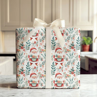 Botanical Pine Floral Christmas Gift Wrap, Watercolor Santa Wrapping Paper, Traditional Santa Claus Wrapping Paper