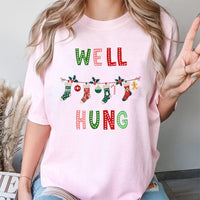Humorous Stocking Graphic Shirt, Well Hung Christmas T-Shirt, Naughty Holiday Graphic Tee, Dirty Santa Party T-Shirt, Humorous Xmas Couples Present