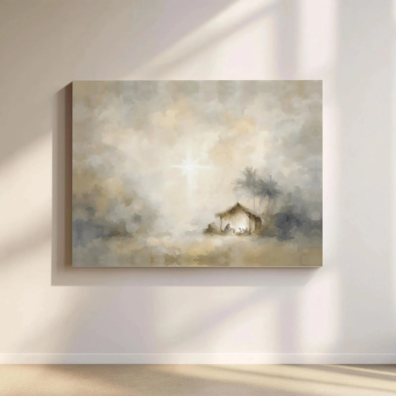 Abstract Bethlehem Star Canvas Wall Art, Nativity Scene Canvas Print, Holy Night Religious Canvas, Christmas Nativity Decor, Christian Art