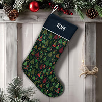 Custom Name Holiday Stocking, Personalized Christmas Tree Stocking, Festive Pattern Xmas Stocking, Comfy Winter Fireplace Mantle Home Decor