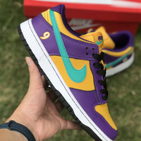 Low Top Sneakers, Purple Yellow Colorway, Lace Up Design, Casual Gift for Sneaker Fans