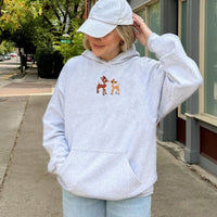 Minimalist Holiday Hooded Sweatshirt, Reindeer Couple Christmas Hoodie, Adorable Xmas Winter Pullover, Matching Couple Christmas Sweater Present