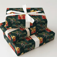 Candy Cane Holiday Gift Wrap, Watercolor Christmas Wrapping Paper, Dark Green Xmas Wrapping Paper, Holly Present Gift Wrap