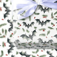 Spooky Bat and Holly Gift Wrap, Gothic Christmas Wrapping Paper, Alternative Holiday Gift Wrapping Paper, Creepy Adorable Xmas Present Wrap