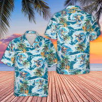 Tropical Christmas Aloha Shirt, Surfing Santa Hawaiian Shirt, Palm Tree Holiday Button Up Shirt, Festive Summer Beach Xmas Present for Men