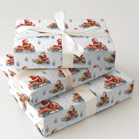 Watercolor Snowmobile Santa Gift Wrap, Snowmobile Santa Wrapping Paper, Winter Adventure Santa Wrapping Paper, Christmas Holiday Gift Wrap
