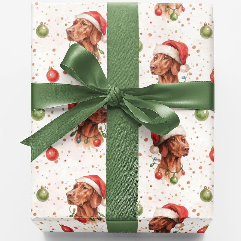 Santa Hat Dog Wrapping Paper, Vizsla Dog Christmas Gift Wrap Paper, Hungarian Vizsla Holiday Present Paper Roll, Festive Xmas Present Wrap