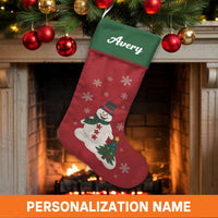 Custom Name Holiday Stocking, Personalized Snowman Christmas Stocking, Adorable Winter Snowman Stocking, Family Christmas Stocking, Holiday Present