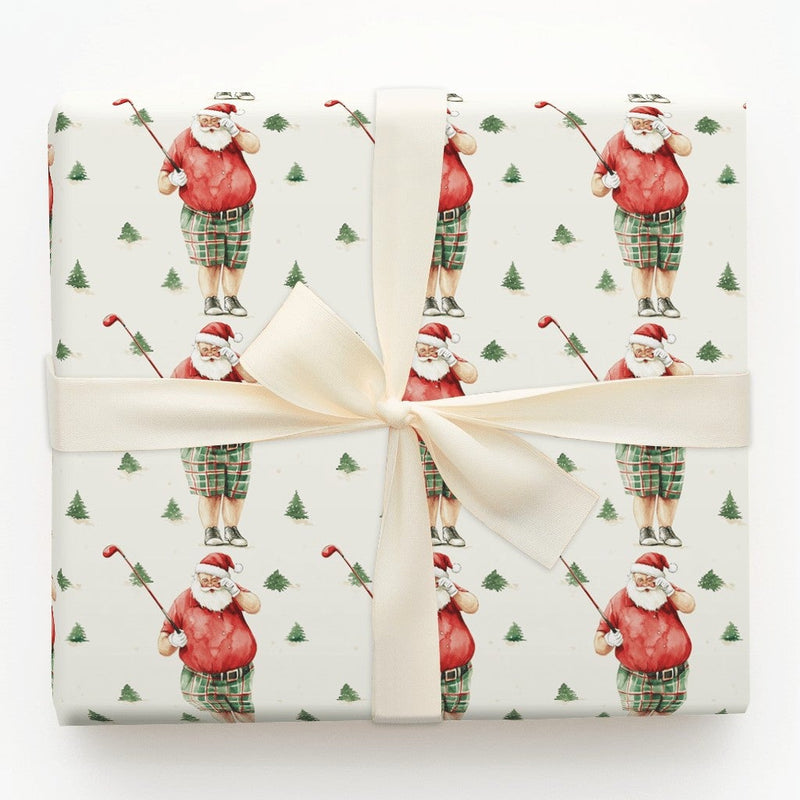 Humorous Christmas Golf Gift Wrap, Golfing Santa Wrapping Paper, Golfer Holiday Wrapping Paper, Plaid Shorts Santa Christmas Paper Roll