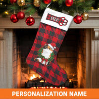 Buffalo Plaid Holiday Stocking, Personalized Calico Cat Christmas Stocking, Custom Pet Xmas Stocking, Comfy Fireplace Decor, Cat Lover Present