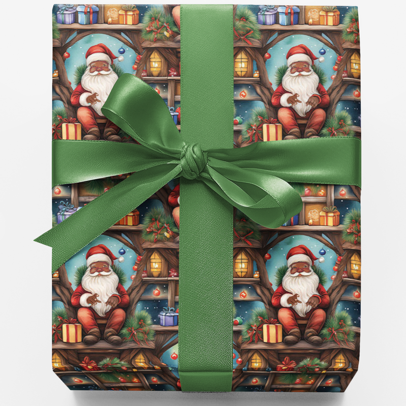 Black Santa Gift Wrap, African American Santa Wrapping Paper, Comfy Christmas Paper, Holiday Present Wrapping Paper, Festive Xmas Gift Wrap