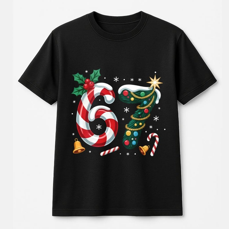 Candy Cane Holiday Tree Shirt, Number 67 Christmas T-Shirt, Festive Number Graphic Tee, Winter Birthday T-Shirt, Xmas Holiday Present Shirt