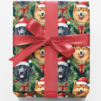Festive Dog Holiday Gift Wrap, Retriever Santa Hat Christmas Wrapping Paper, Adorable Puppy Christmas Wrapping Paper, Pet Lover Gift Wrap Roll
