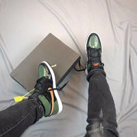 Sneakers, Black Green Orange Colorway, Patent Leather Footwear, Lace Up Design, Casual Gift for Sneaker Fans