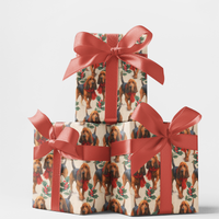 Holly Scarf Dog Gift Wrap Paper, Bloodhound Christmas Wrapping Paper, Festive Holiday Wrapping Paper Roll, Dog Lover Xmas Gift Wrap