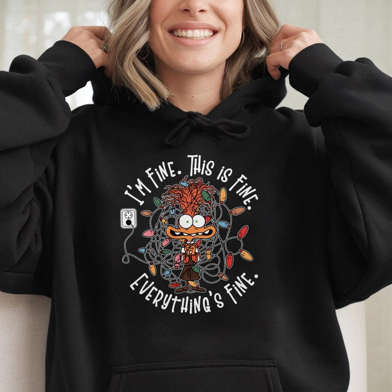 Humorous Christmas Lights Graphic Sweatshirt, This Is Fine Christmas Hoodie, Stressed Adult Xmas Pullover, Sarcastic Holiday Season Present