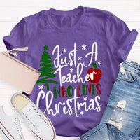 Adorable Holiday Educator Graphic Tee, Christmas Tree Apples Teacher T-Shirt, Festive School Winter Shirt, Merry Christmas Teacher Present Tee