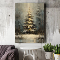 Winter Forest Canvas Print, Glowing Christmas Tree Canvas Wall Art, Impressionist Christmas Canvas Decor, Holiday Wall Art, Xmas Home Present