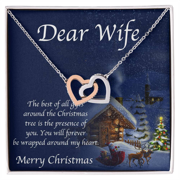 CZ Crystal Two Heart Pendant Necklace, Interlocking Hearts Necklace for Wife, Romantic Double Heart Jewelry, Christmas Presen