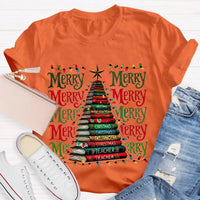 Festive Reading Holiday Graphic Tee, Christmas Book Tree Teacher Shirt, Bookish Xmas Tree T-Shirt, English Teacher Christmas Present
