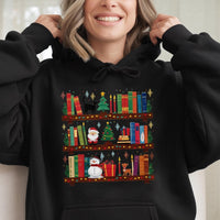Festive Librarian Book Stack Sweatshirt, Christmas Bookshelf Hoodie, Comfy Holiday Bookish Pullover, Xmas Present for Book Lovers