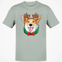 Holiday Dog Lover T-Shirt, Corgi Christmas Reindeer Antlers Shirt, Adorable Xmas Puppy Graphic Tee, Festive Corgi Shirt, Winter Holiday Present