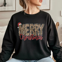 Santa Hat Holiday Crewneck, Merry Christmas Leopard Sweatshirt, Adorable Leopard Print Christmas Sweatshirt, Festive Winter Pullover Sweatshirt
