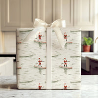 SUP Christmas Gift Wrap, Coastal Santa Paddleboard Wrapping Paper, Watercolor Nautical Holiday Wrap, Festive Seasonal Wrapping Paper Roll