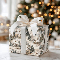 Snowy Cottage Gift Wrap, Vintage Winter Village Wrapping Paper, Retro Christmas Wrapping Paper Roll, Nostalgic Holiday Present Wrap Paper