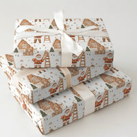 Watercolor Christmas Village Gift Wrap, Gingerbread House Santa Wrapping Paper, Festive Holiday Wrapping Paper, Adorable Xmas Gift Wrap Roll